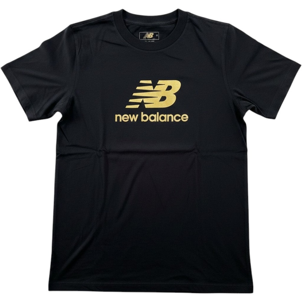 New Balance Black Metallic Gold Logo Short Sleeve Tee Shirt Size Medium NEW